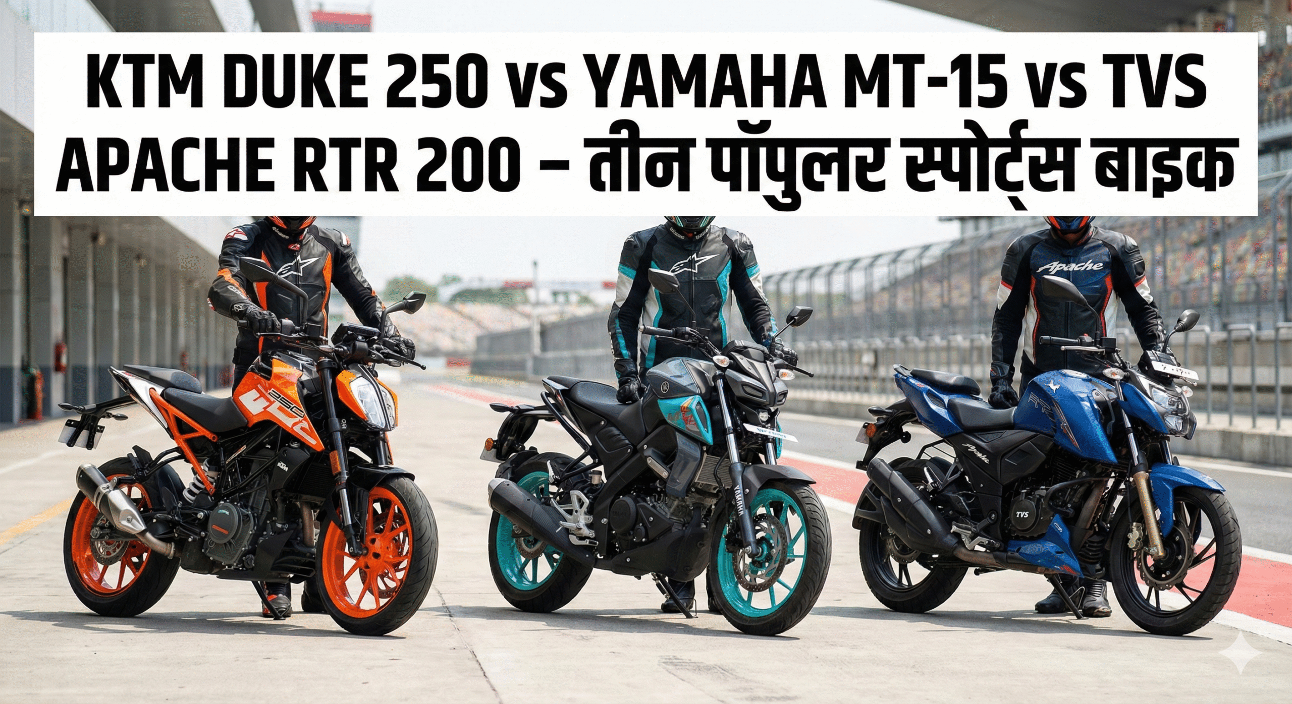 KTM Duke 250 vs Yamaha MT-15 vs TVS Apache RTR 200 तीन पॉपुलर स्पोर्ट्स बाइक्स की परफॉर्मेंस और वैल्यू तुलना